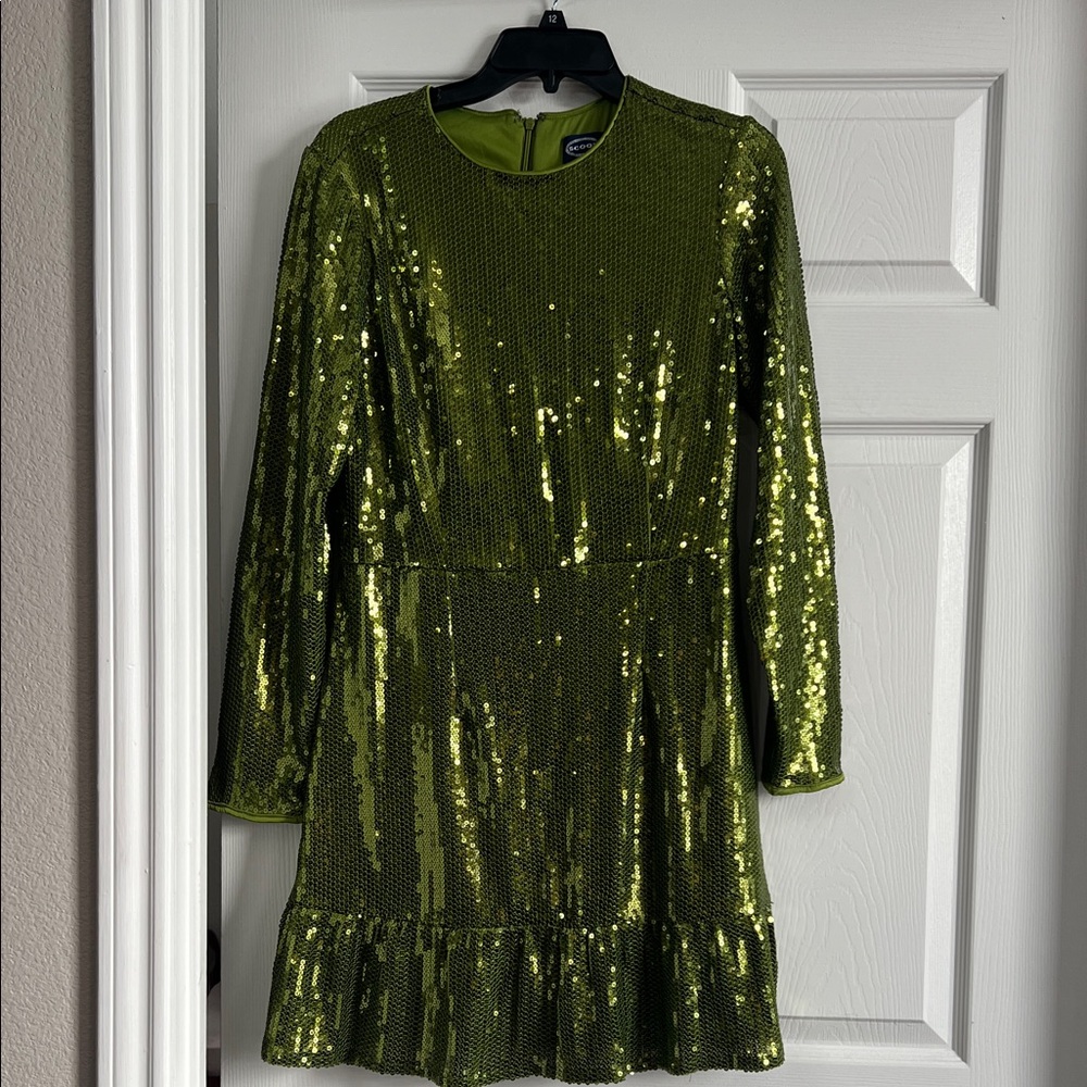 Scoop NYC Green Sequin Long Sleeve Dress